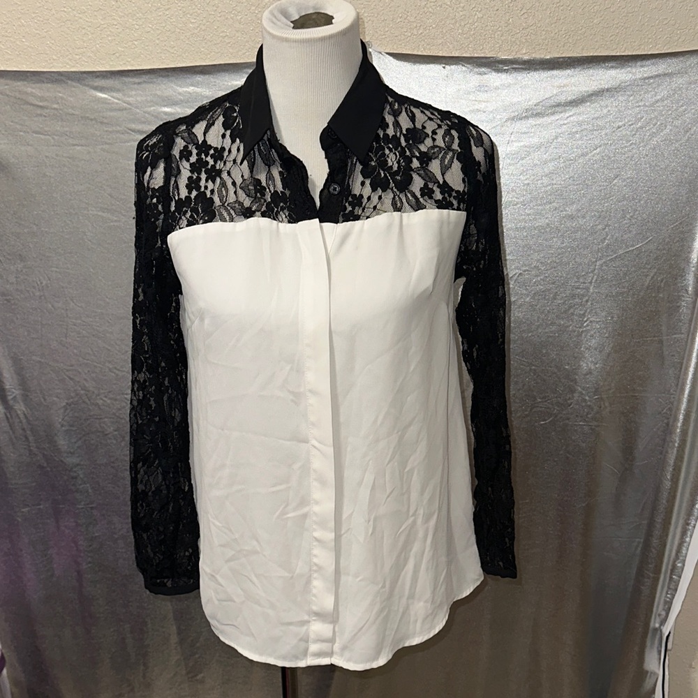 Express Black and White Lace Button Down Shirt size small